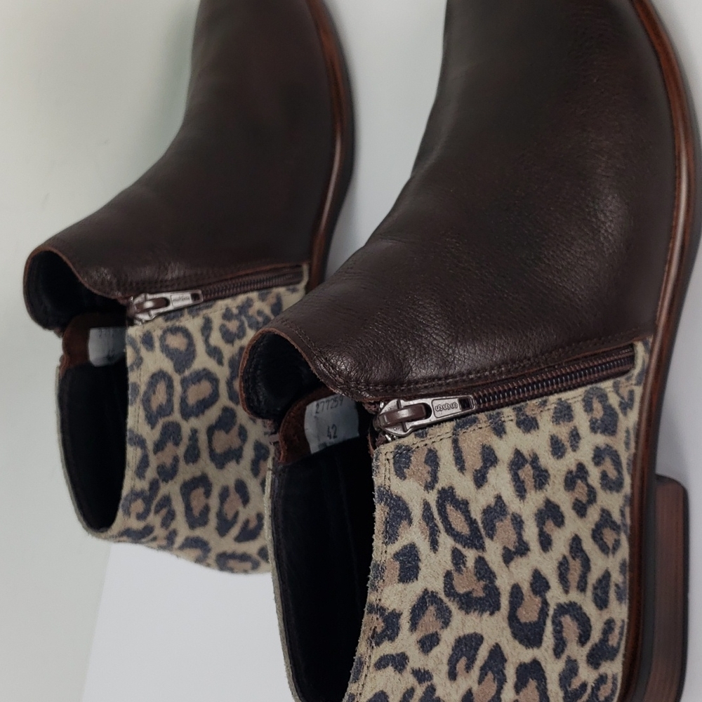 NAOT HELM BROWN LEATHER CHEETAH PRINT SUEDE SIDES ZIP BOOTIES WOMEN'S 42 L 11 - Picture 7 of 11